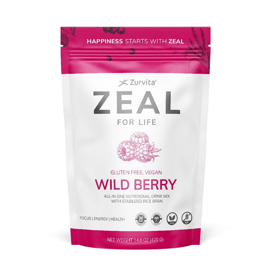 Front packaging of Zurvita Zeal for Life Wild Berry 30-Day Wellness Bag 420 g