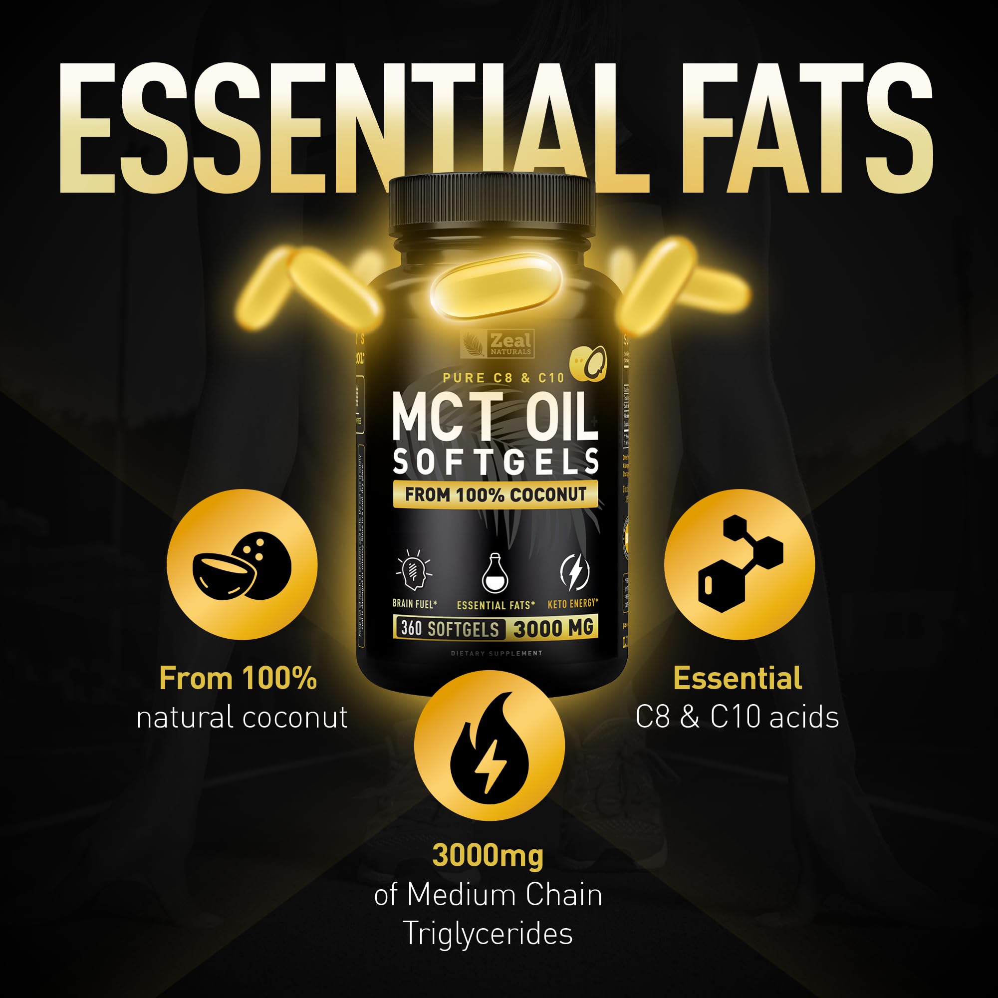 Zeal Naturals MCT capsules from coconut source for natural energy support.