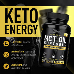 Zeal Naturals MCT softgels ready to pair with coffee for sustained focus.