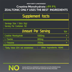 Zealtonic stick detail highlighting taurine for energy support