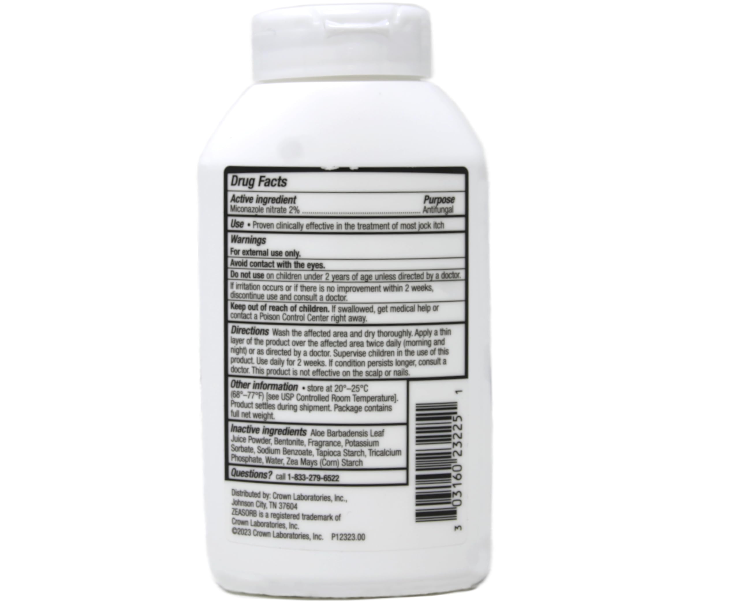 Zeasorb label close-up showing dermatologist-recommended status for skin comfort.