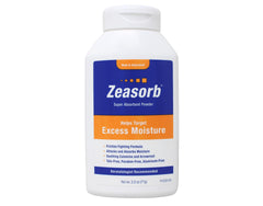Zeasorb powder dispense close-up showing easy application and dryness.