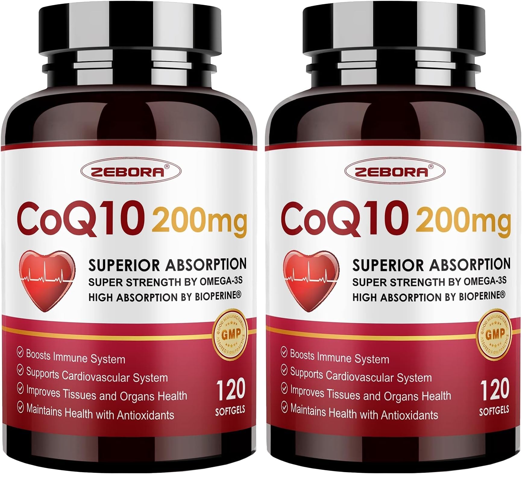 ZEBORA CoQ10 bottle front view highlighting high-absorption formula
