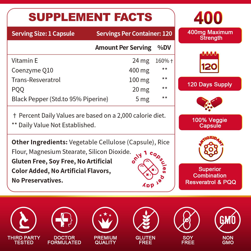CoQ10 400mg with PQQ supporting energy and mitochondria