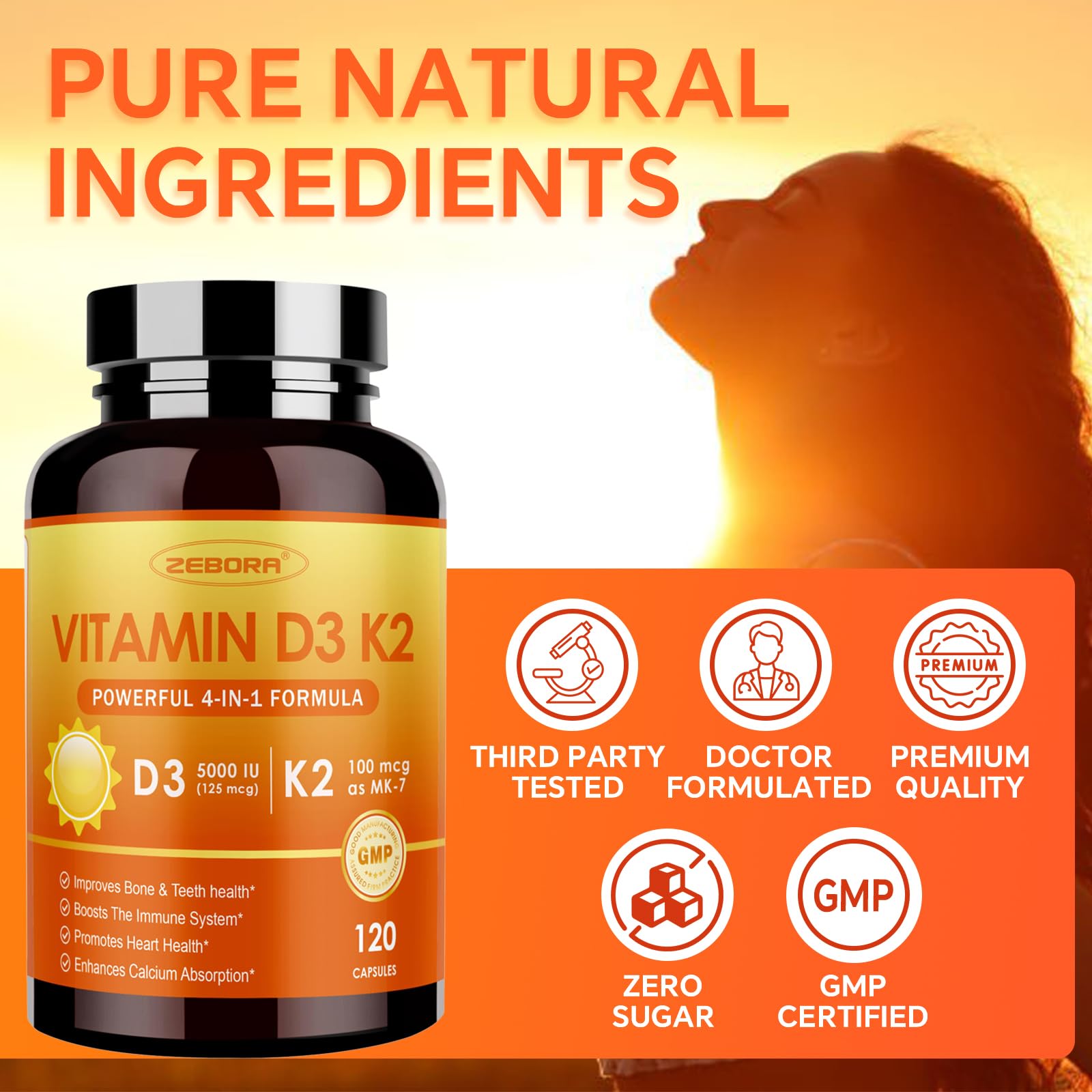 Gluten-free and allergen-free ZEBORA D3+K2 packaging