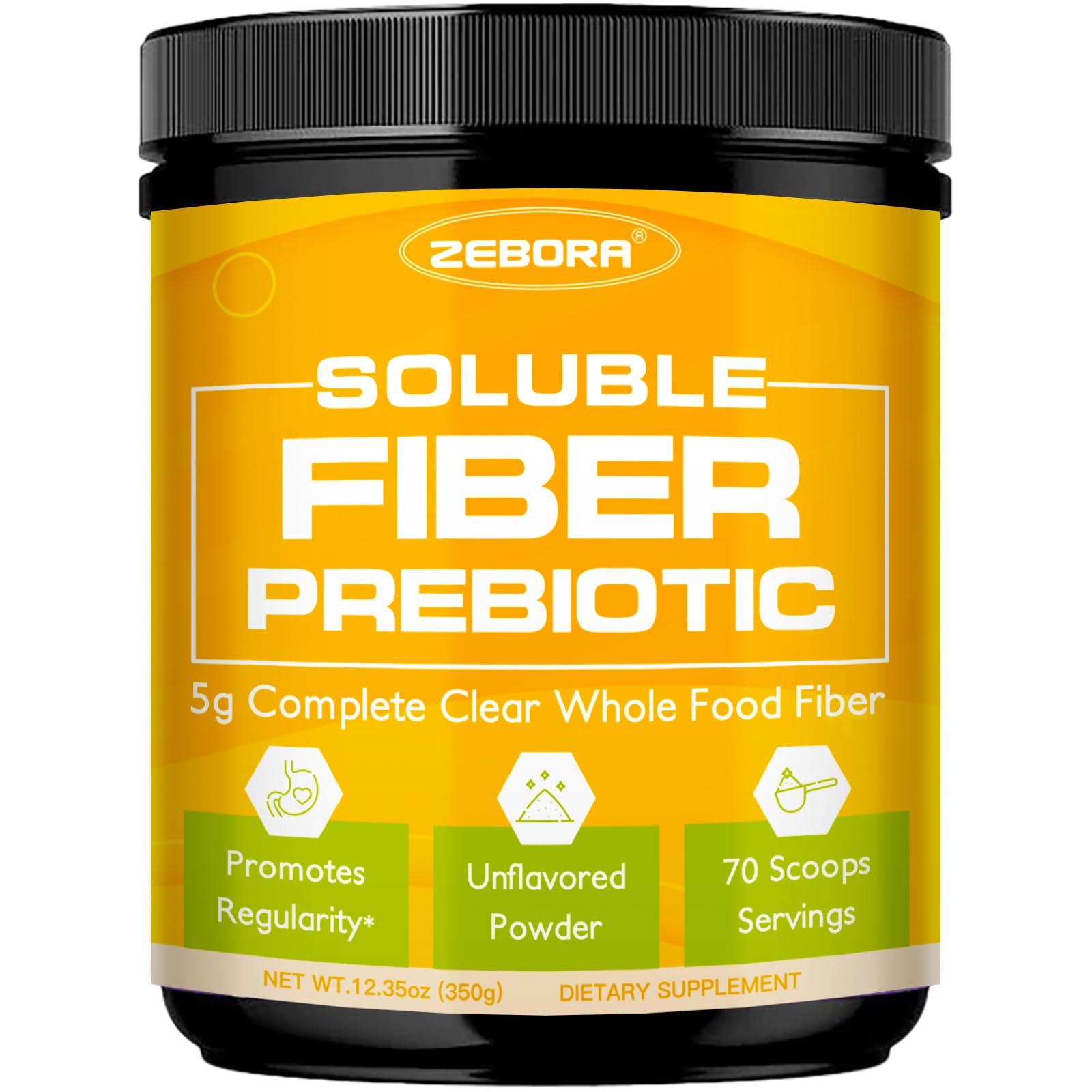 ZEBORA Fiber Supplement Powder bottle on kitchen counter