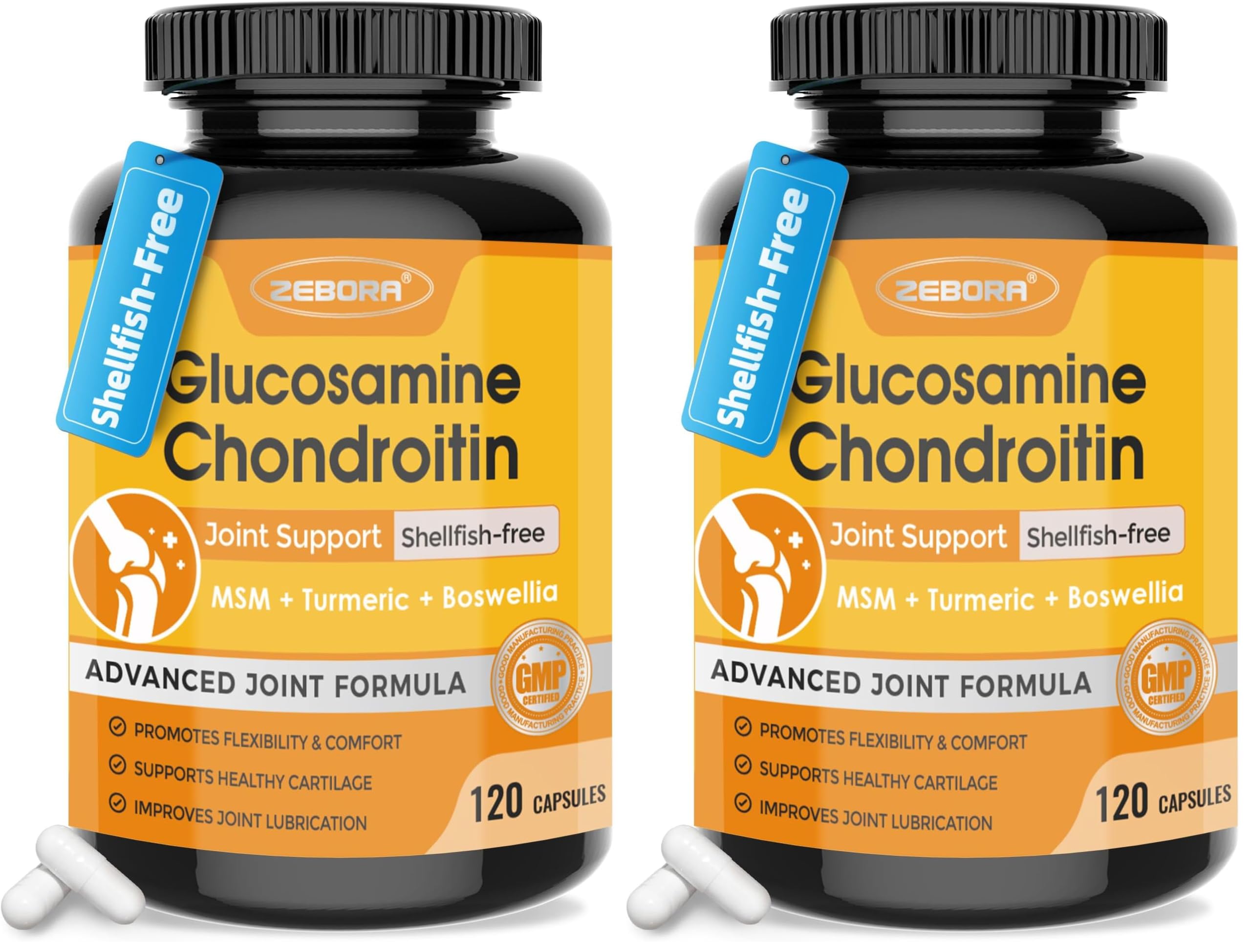 Front view of ZEBORA Glucosamine Chondroitin Pack 2 120 capsules