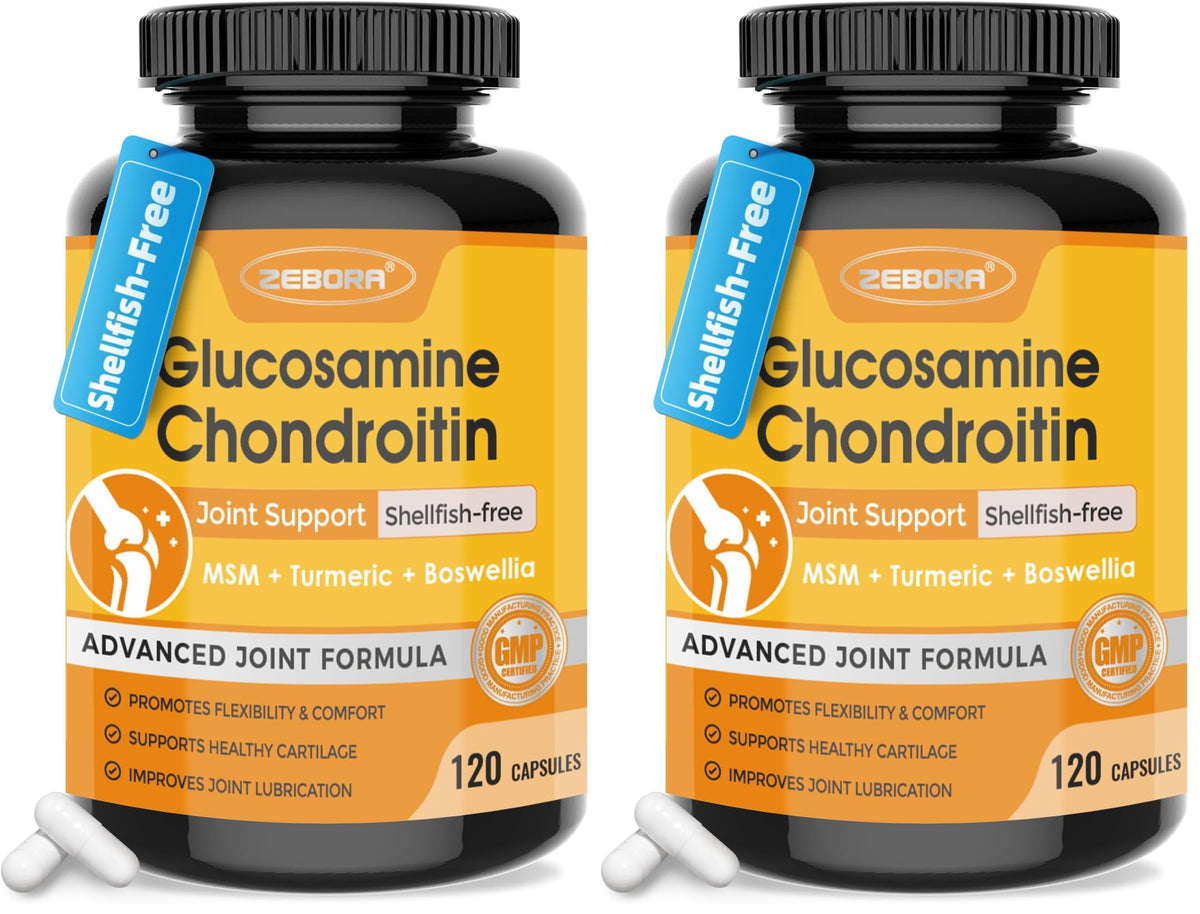 Front view of ZEBORA Glucosamine Chondroitin Pack 2 120 capsules
