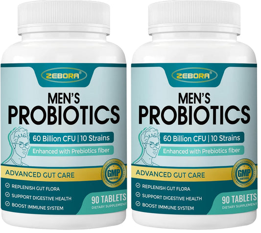 ZEBORA Probiotics for Men bottle displaying 60B CFU and 10 strains
