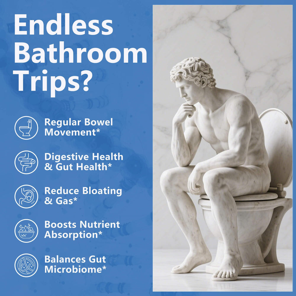 Graphic illustrating men's digestive health with ZEBORA probiotics