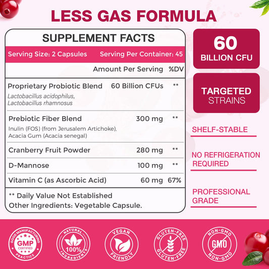 Close-up of cranberry and probiotic capsules