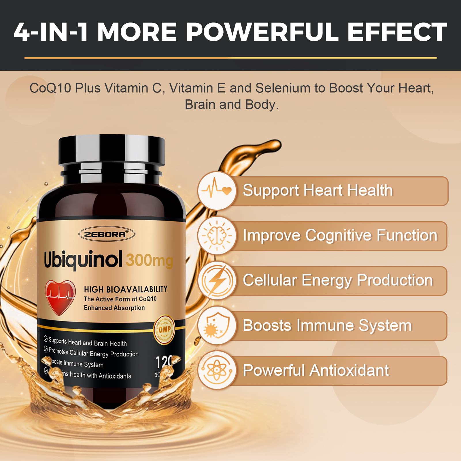 Graphic showing heart health support with ubiquinol