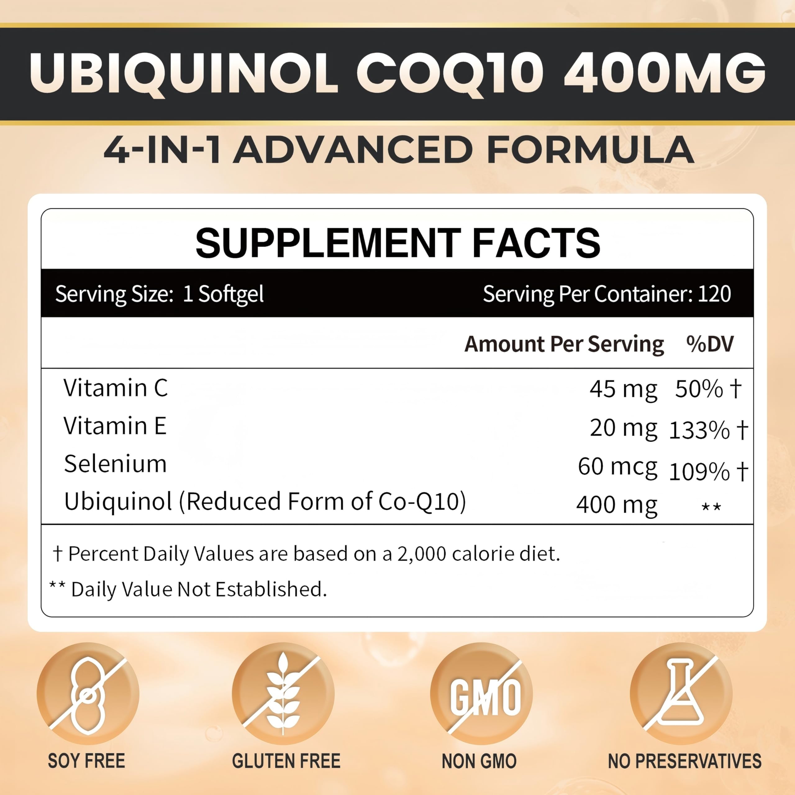 CoQ10 with Vitamin C, Vitamin E, and Selenium support