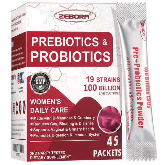 ZEBORA Probiotics for Women bottle with 45 packets