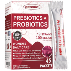 ZEBORA Probiotics for Women bottle with 45 packets