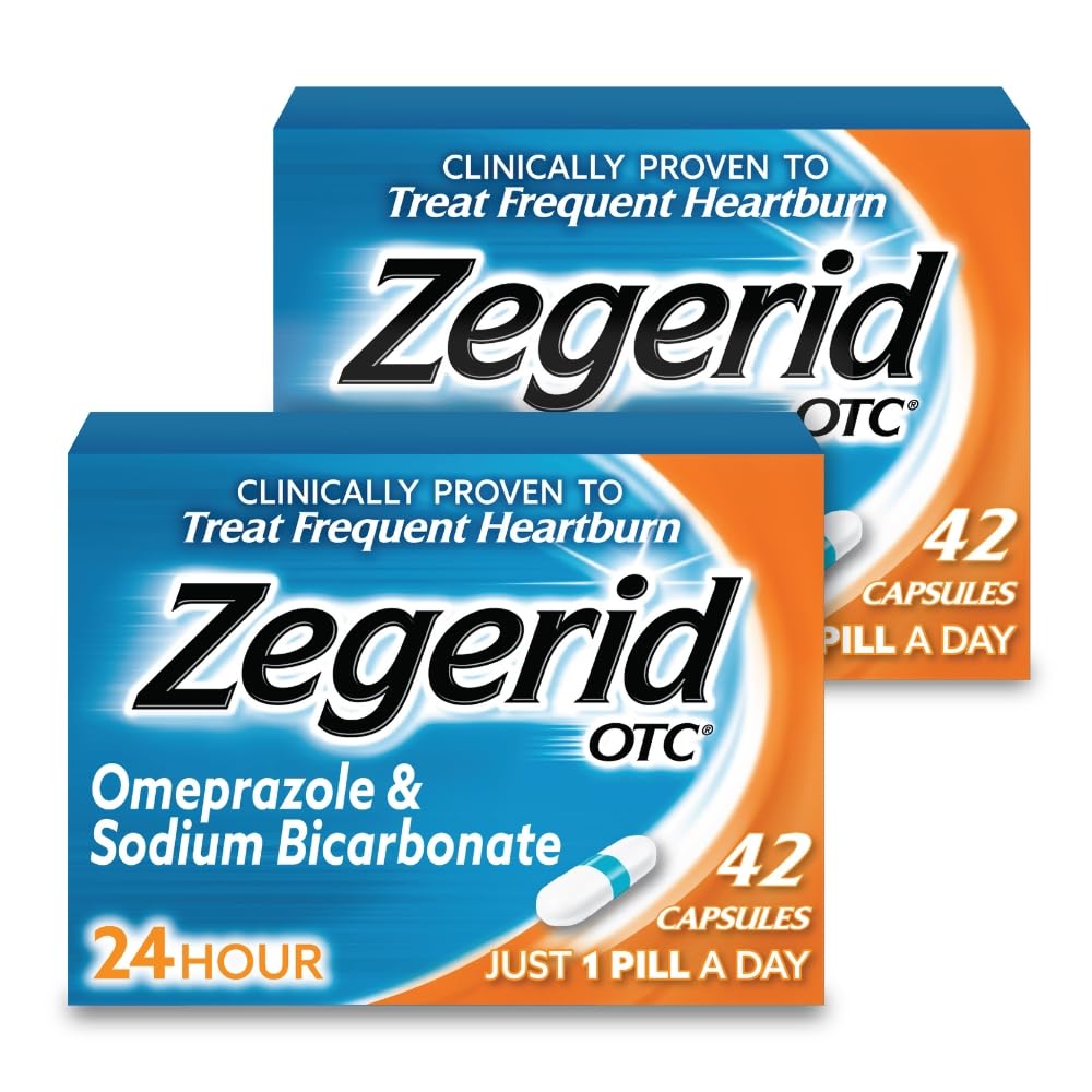 Zegerid OTC bottle front shows packaging for around-the-clock heartburn relief.