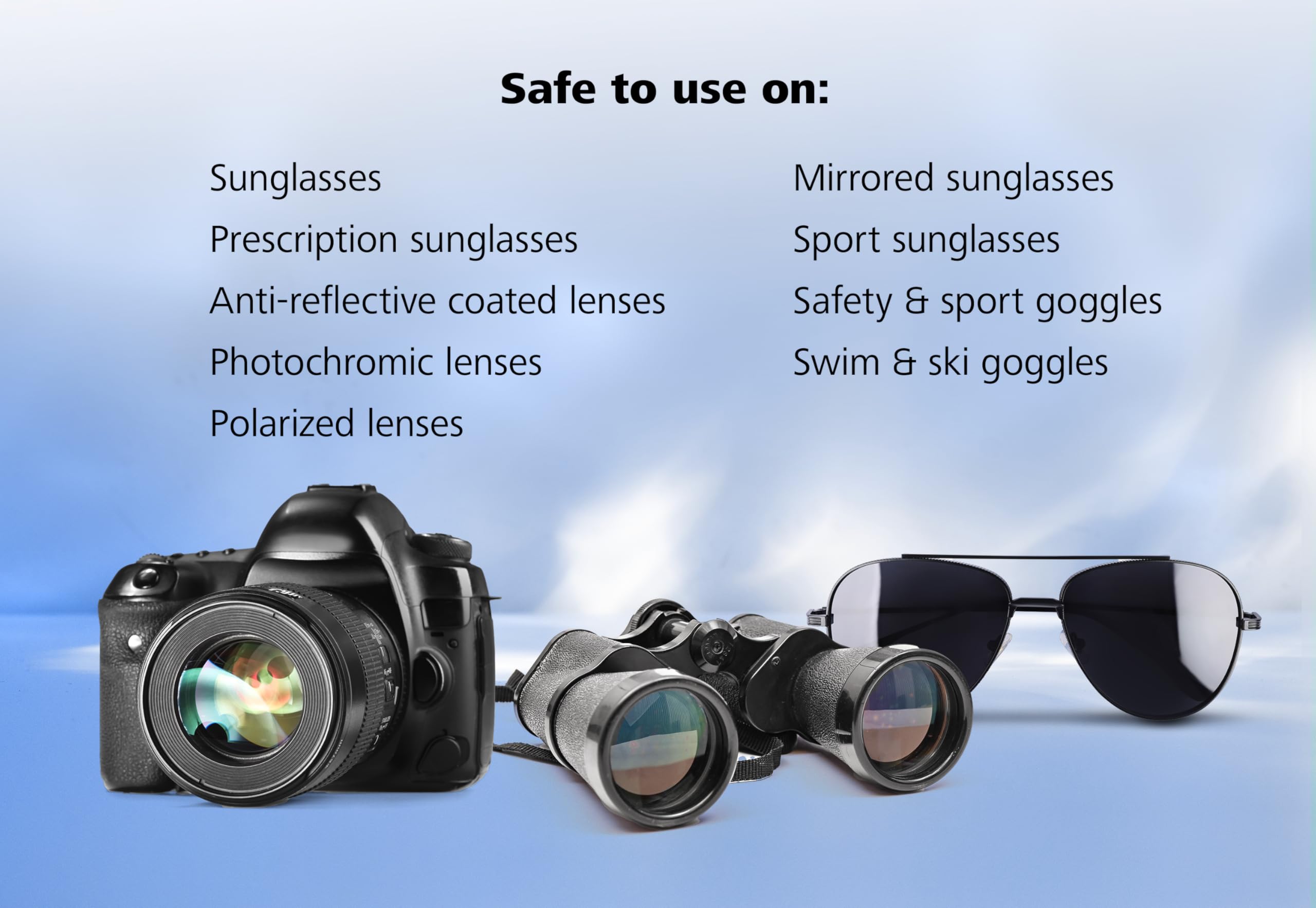 In-use shot showing ZEISS spray used on lenses with microfiber cloth