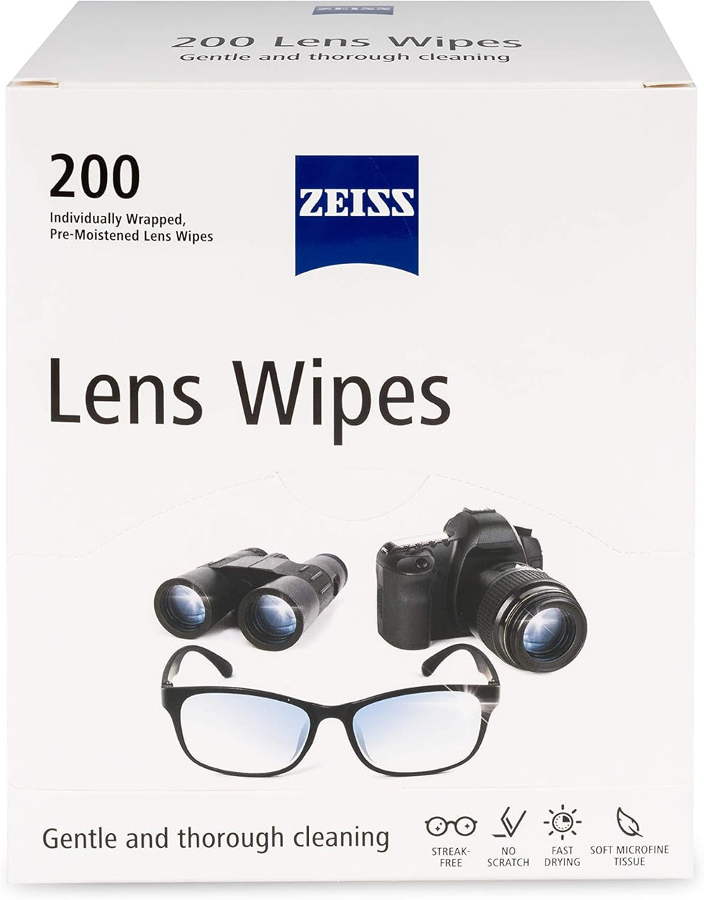 Box of ZEISS Pre-Moistened Lens Cleaning Wipes (200 Count)