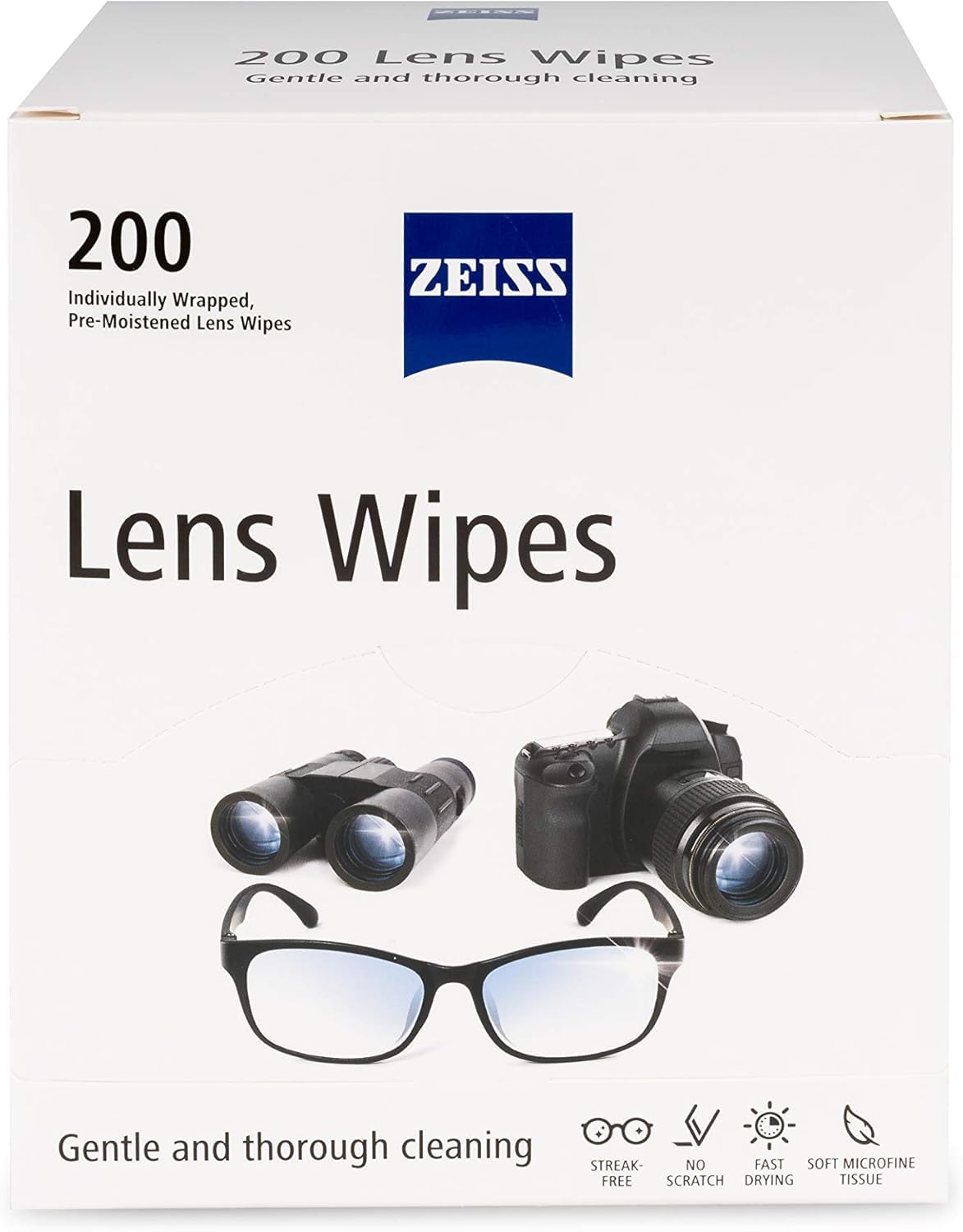 Box of ZEISS Pre-Moistened Lens Cleaning Wipes (200 Count)