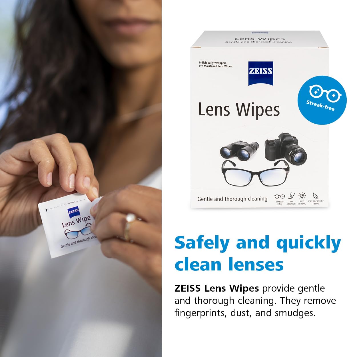 Webcam lens cleaned with ZEISS wipe