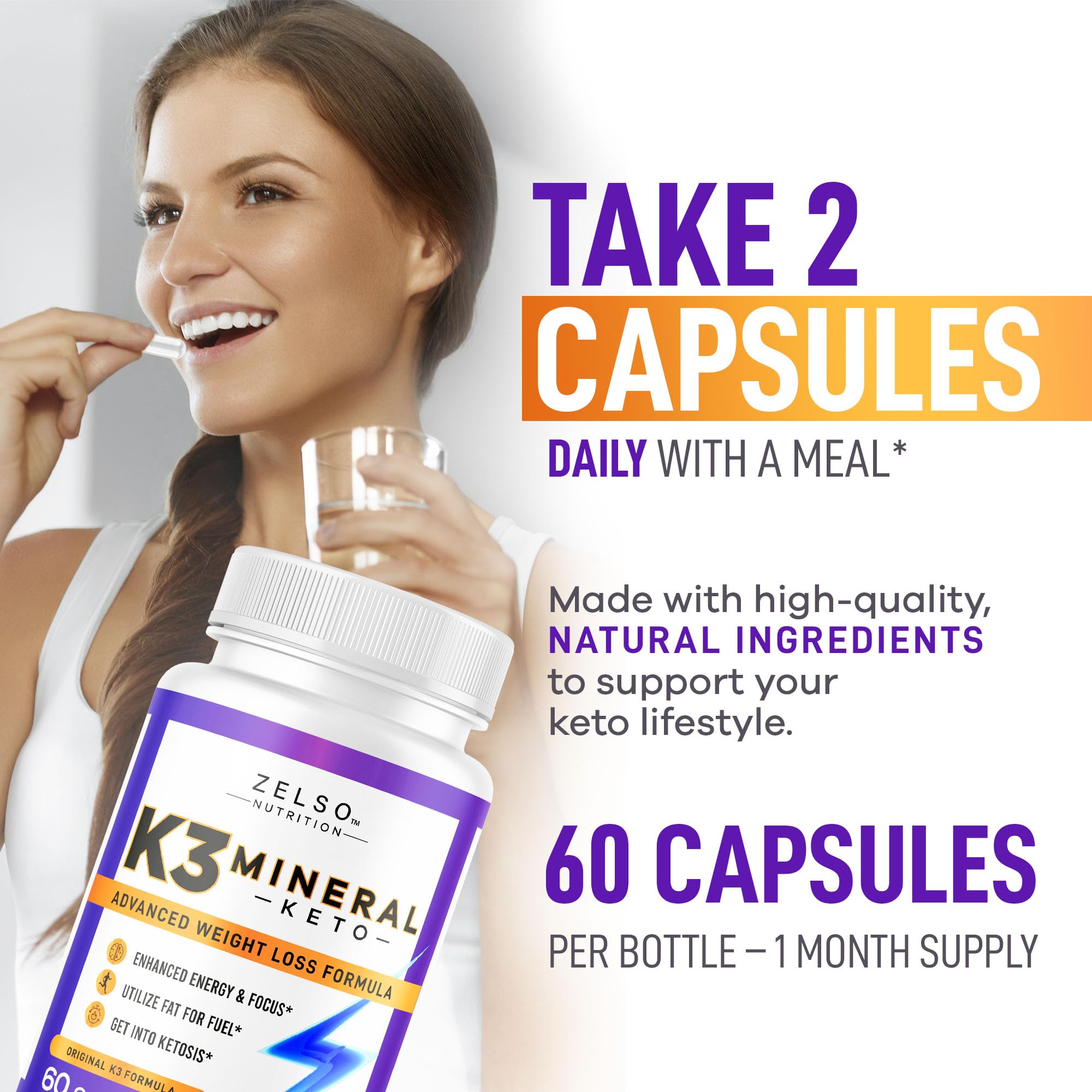 ZELSO K3 mineral pills USA-made claim on package, emphasizing domestic production standards.