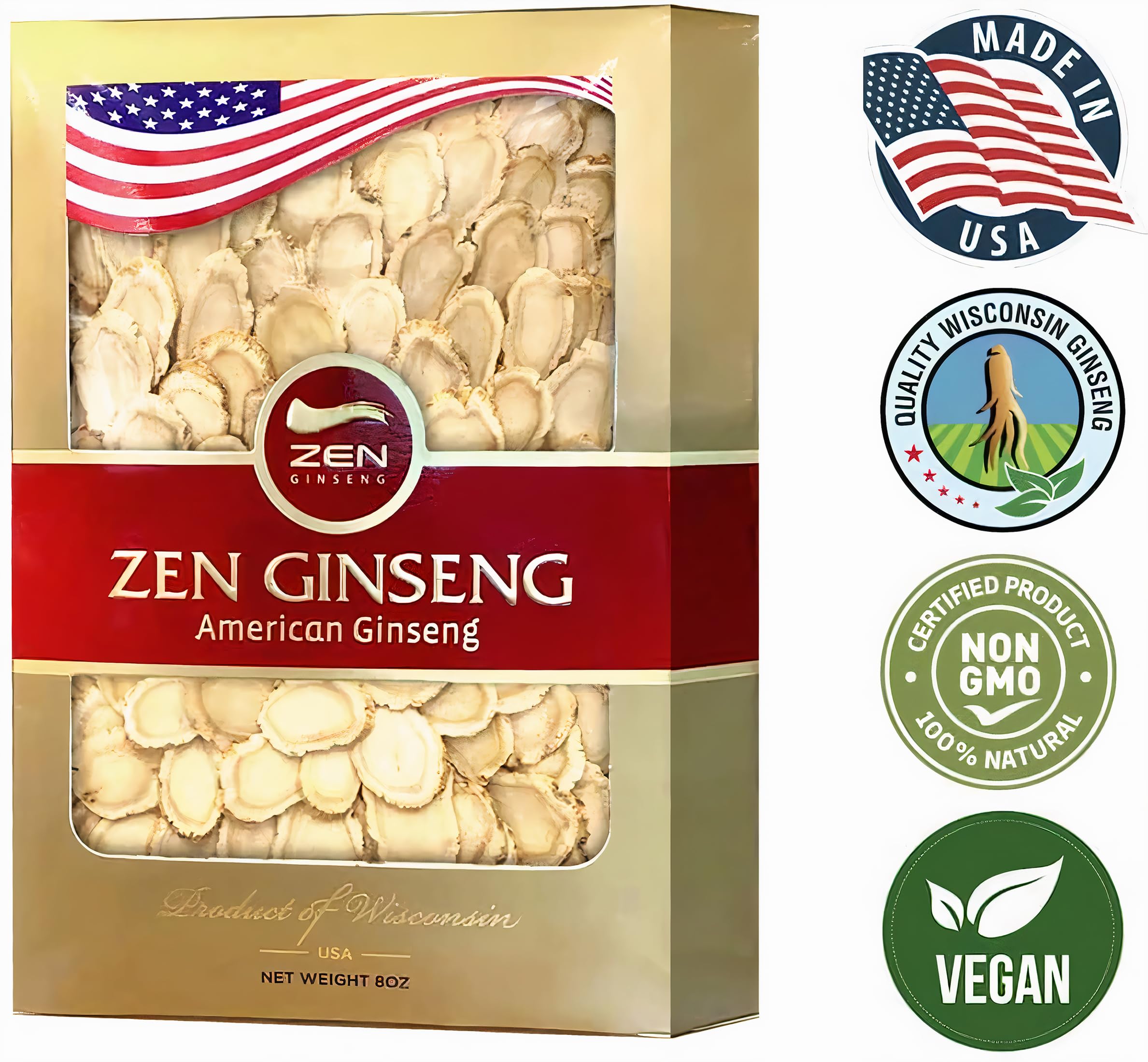 Flat lay of Zen Ginseng box with slices
