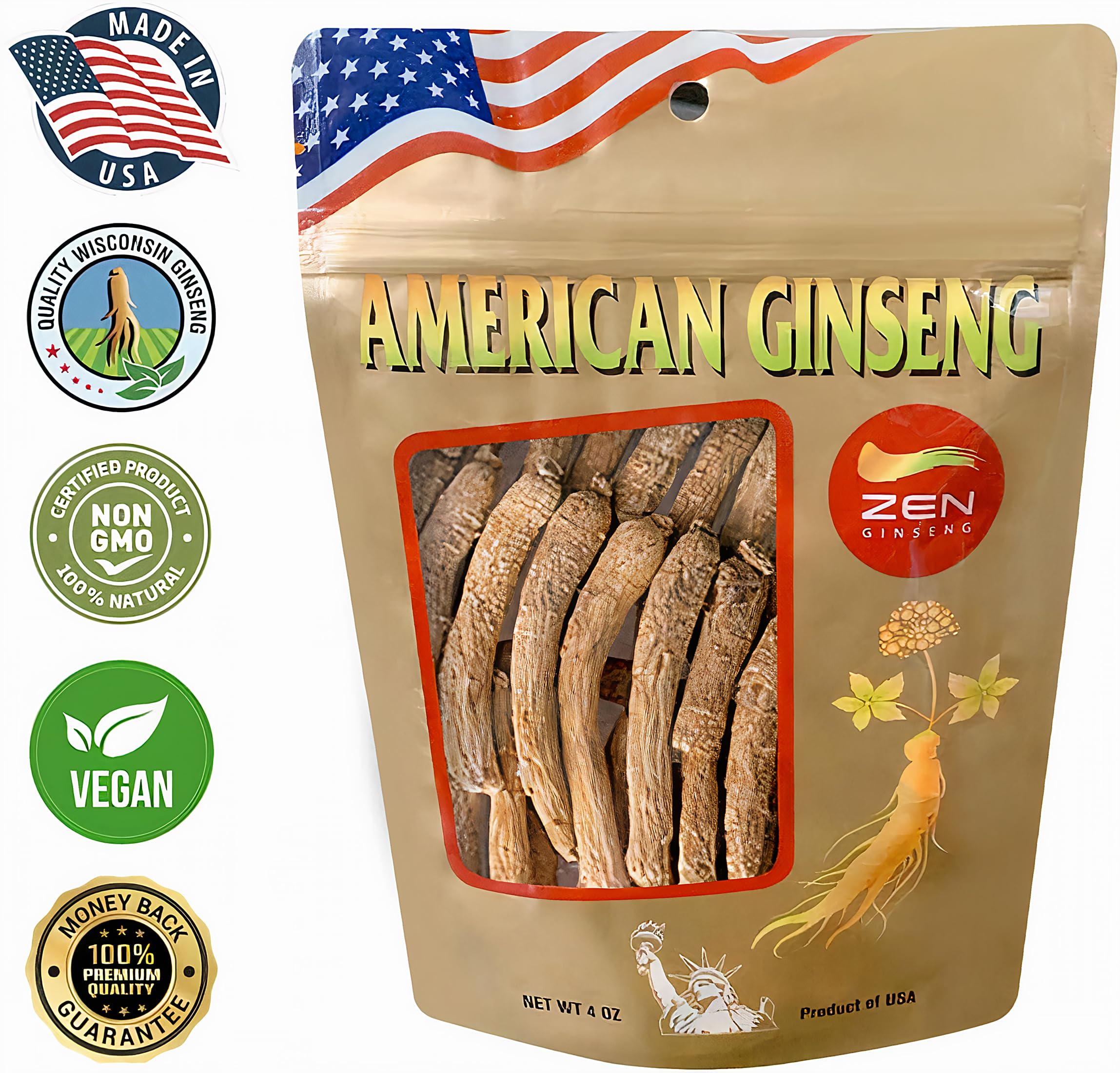 Close-up of Zen Ginseng label on bag