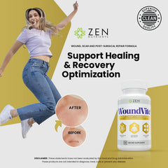 Zen Nutrients WoundVite bottle top offers compact dose guidance for pre/post-surgery use