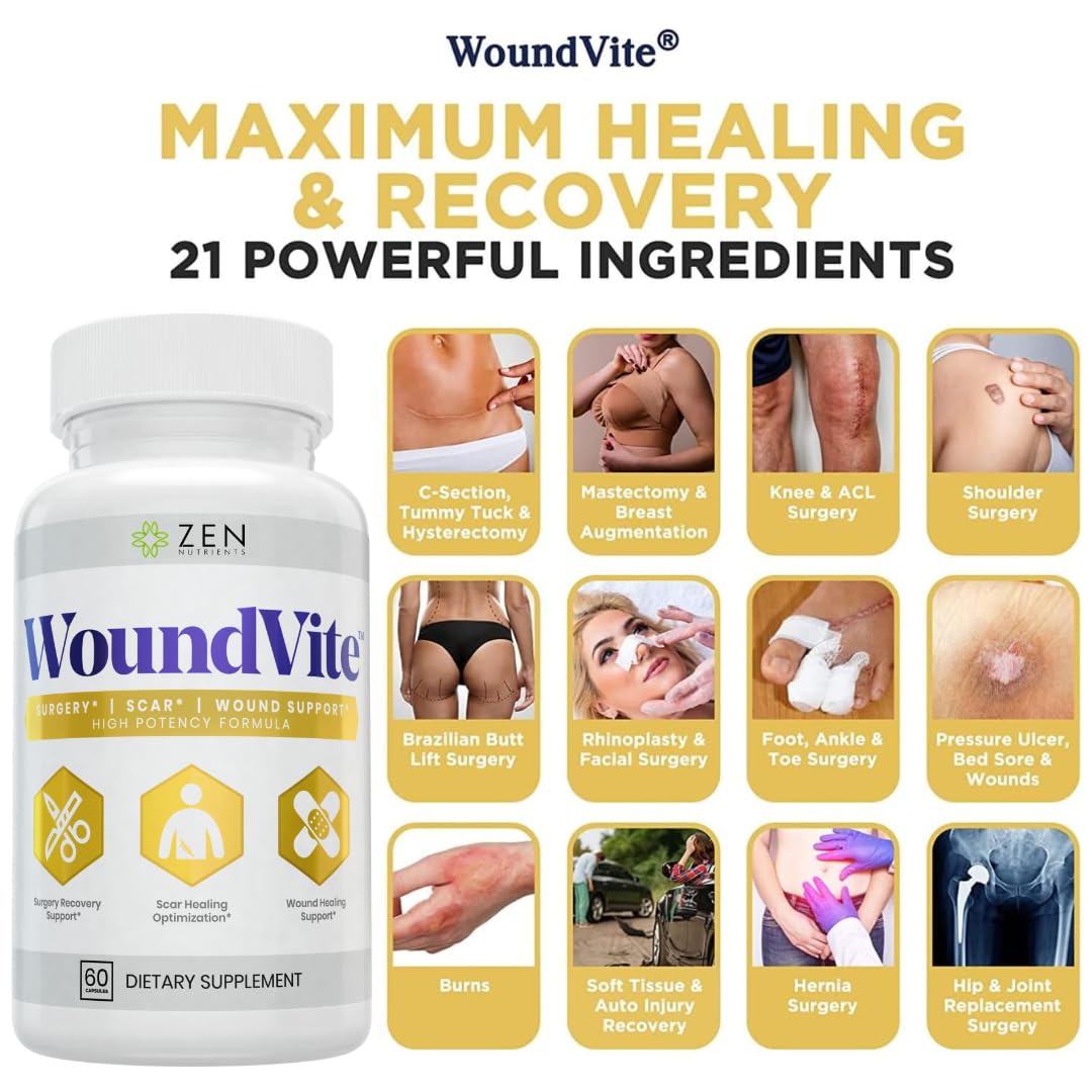 Zen Nutrients WoundVite pills closeup highlights bromelain and arnica for healing support
