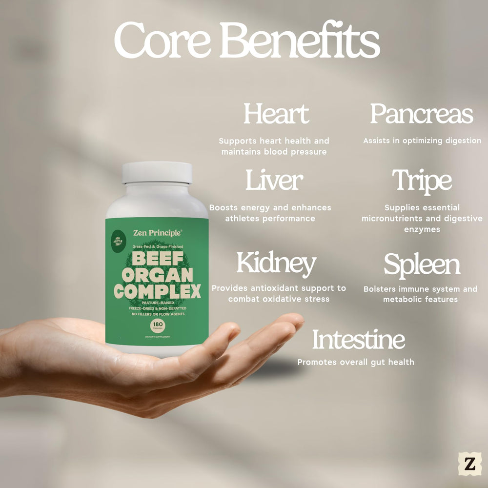 Zen Principle beef intestine capsules present a complete organ profile for variety.