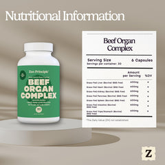 Zen Principle beef spleen capsules deliver iron and B vitamins for energy support.