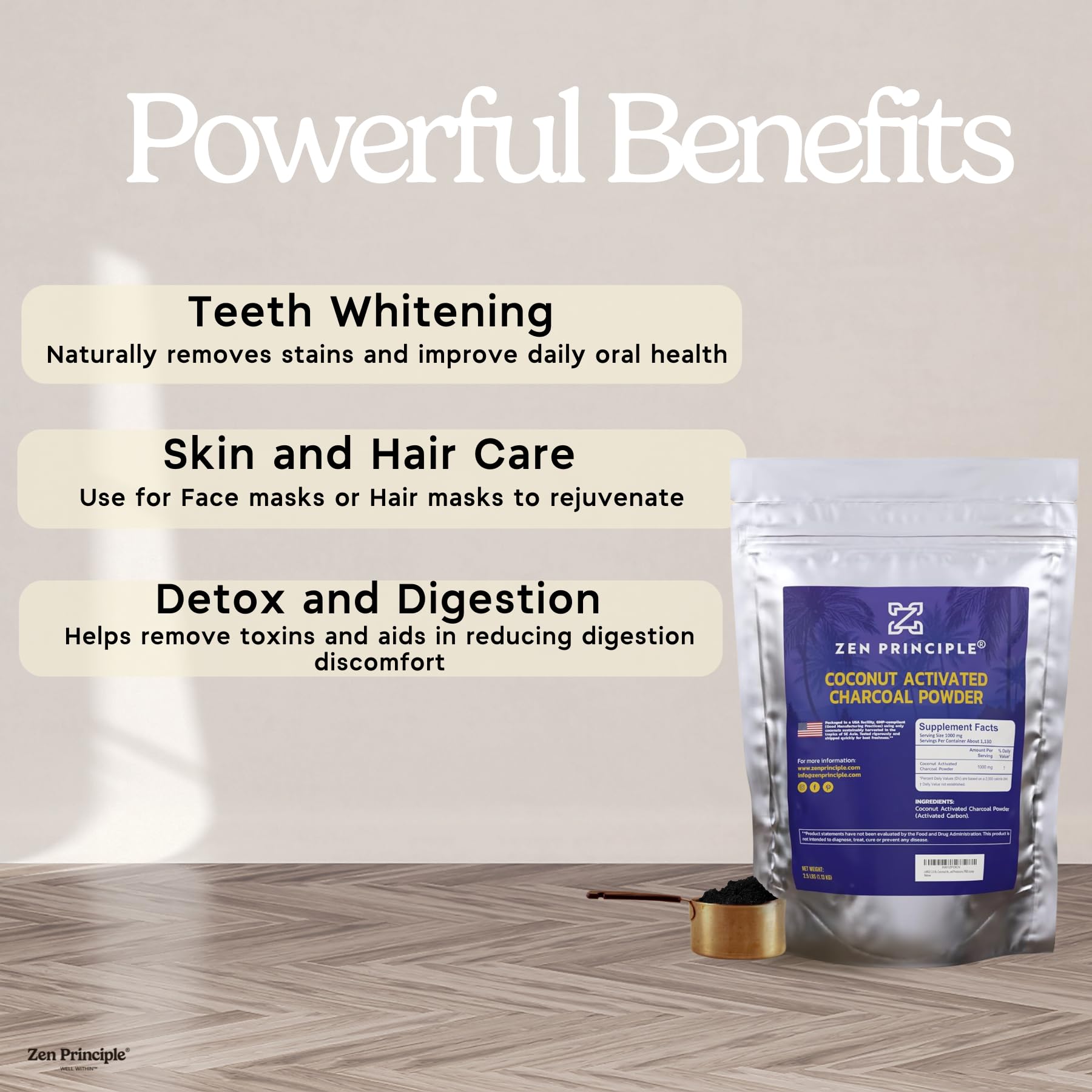 Charcoal powder for rejuvenating skincare