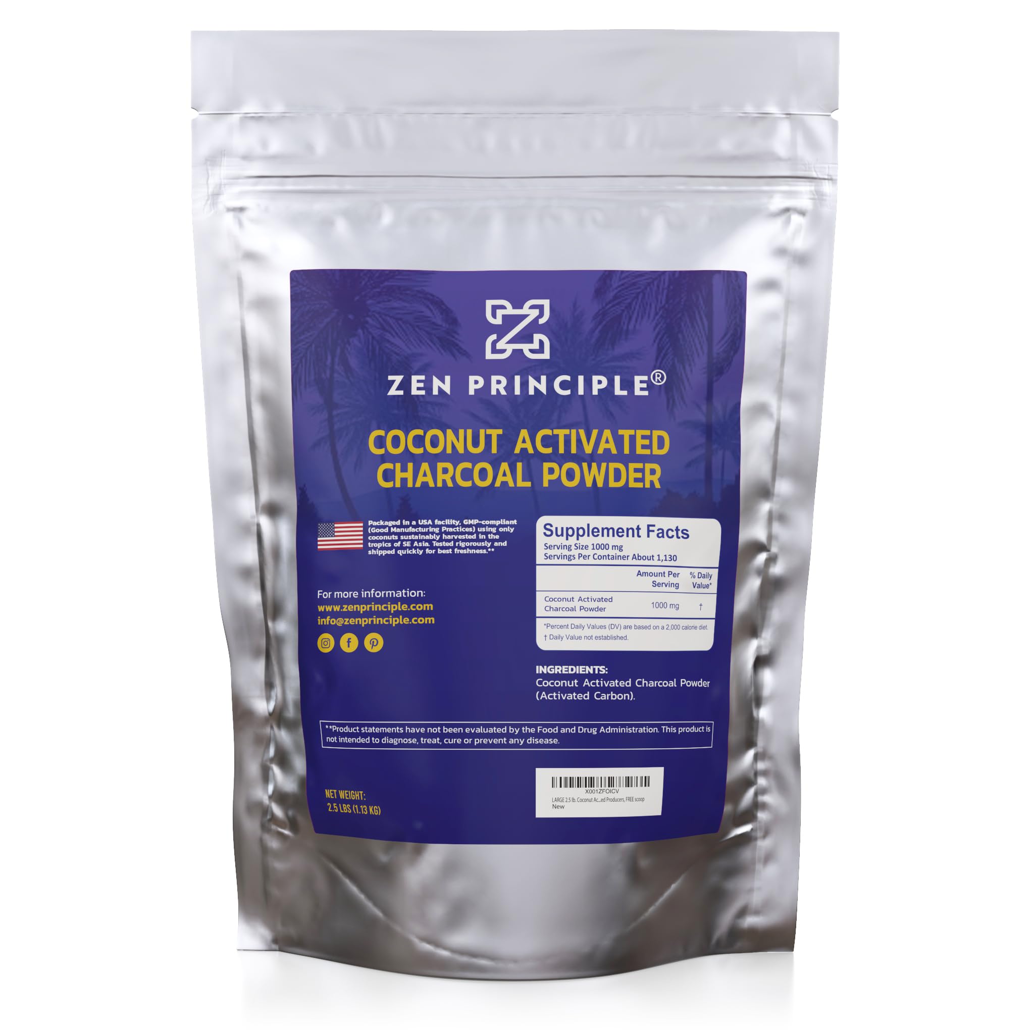 Zen Principle Coconut Activated Charcoal Powder 2.5 lb front view