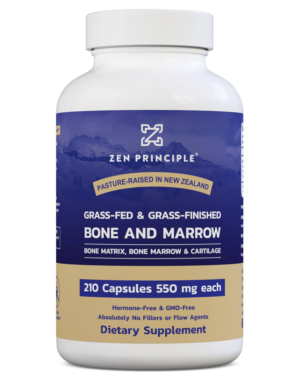 Zen Principle Grass-Fed Beef Bone Marrow Supplement bottle on a white background