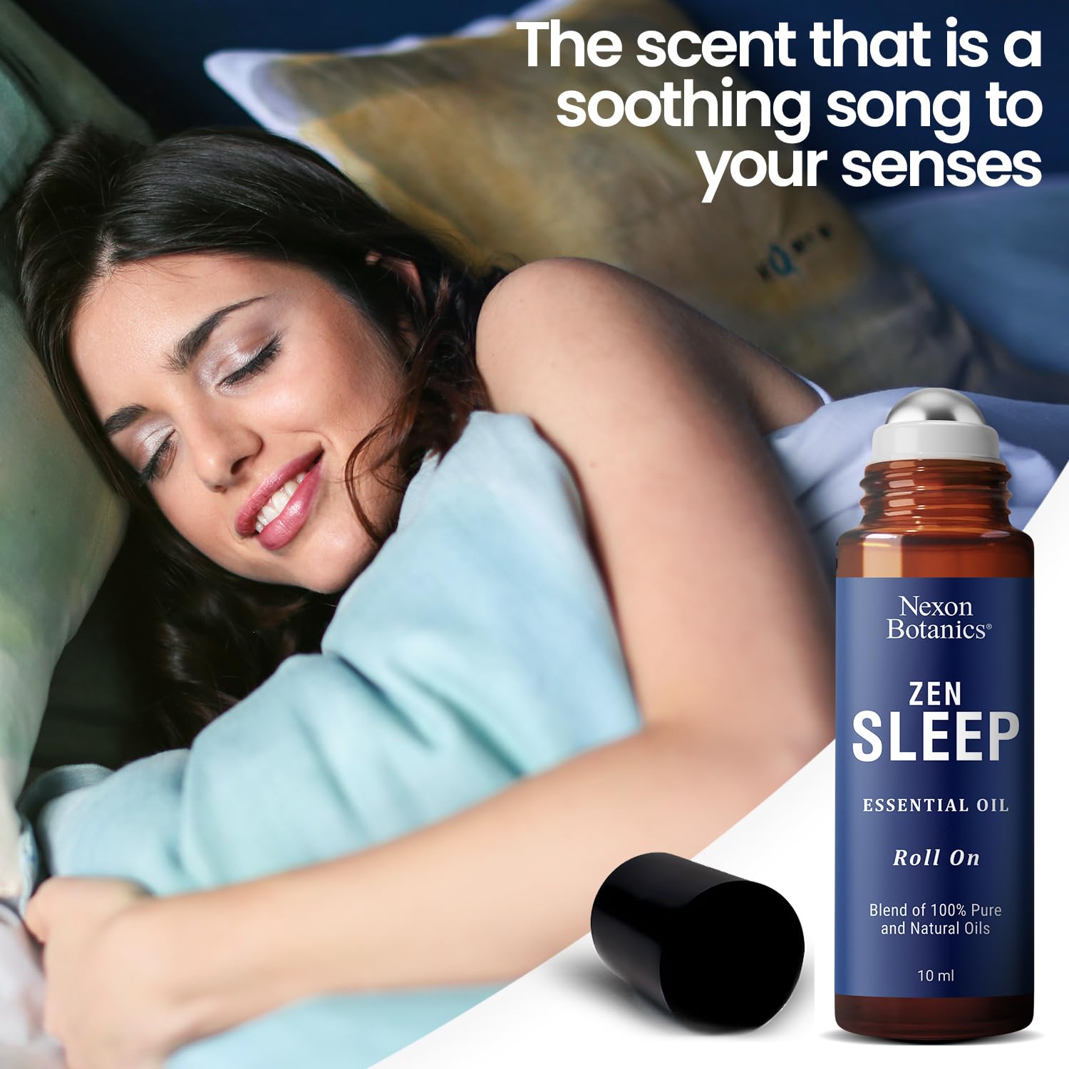 Roll-on application on skin with Zen Sleep bottle nearby
