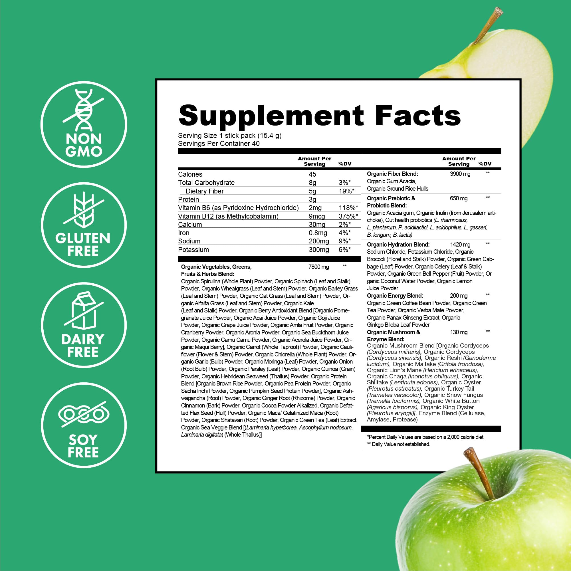 Zena Nutrition Organic Supergreens mushroom blend visual featuring cordyceps and reishi for daily wellness.