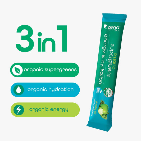 Back packaging with product details for Zena Nutrition Organic Super Greens
