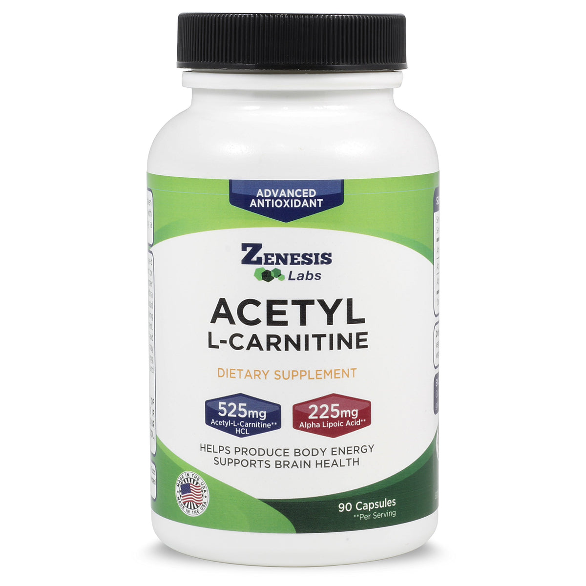 Product bottle of Zenesis Labs Acetyl L-Carnitine with Alpha Lipoic Acid - 90 capsules