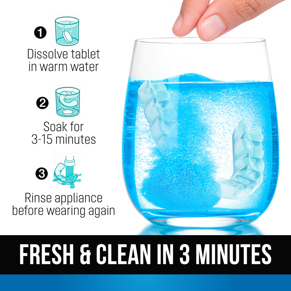 Mouth guard and clear aligners being cleaned