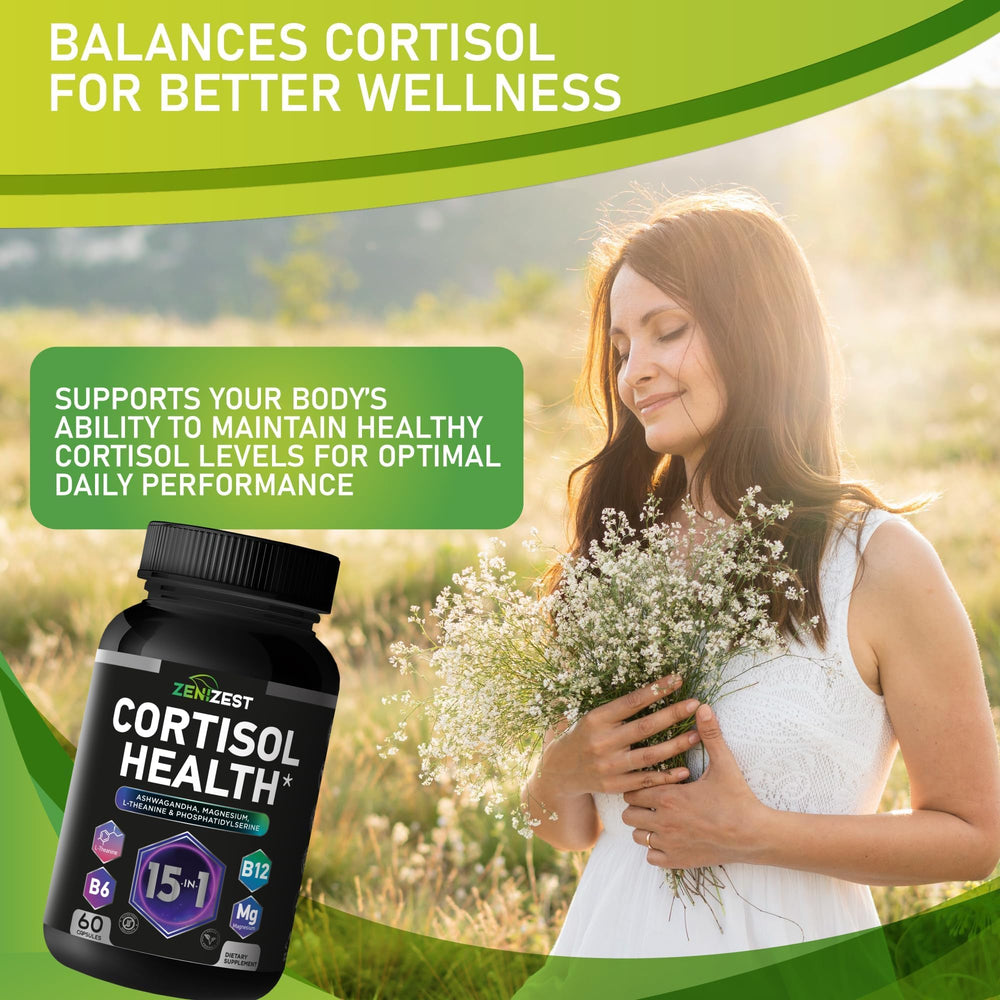 Product image showing calm mood and focus with cortisol support