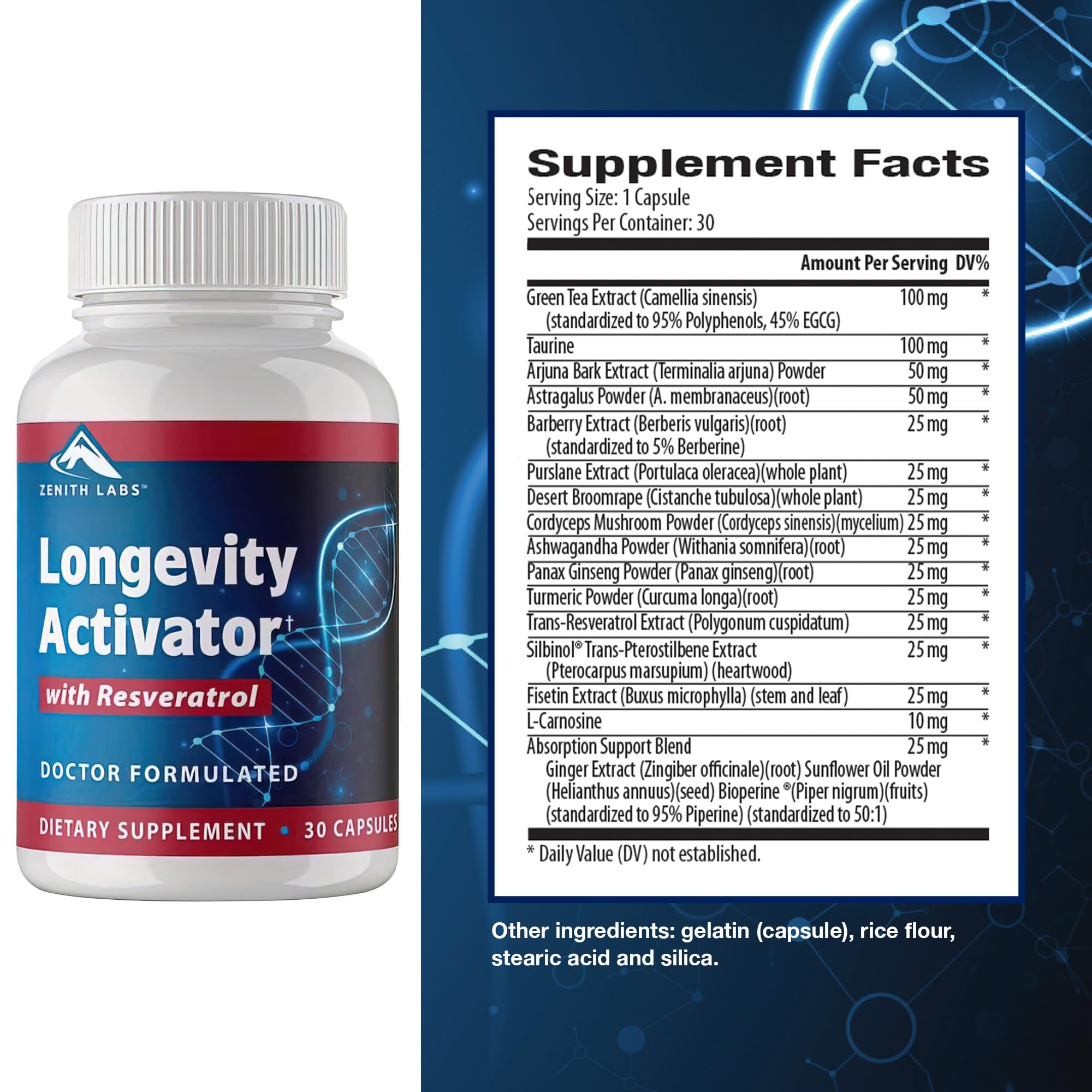 Close-up of Longevity Activator capsules