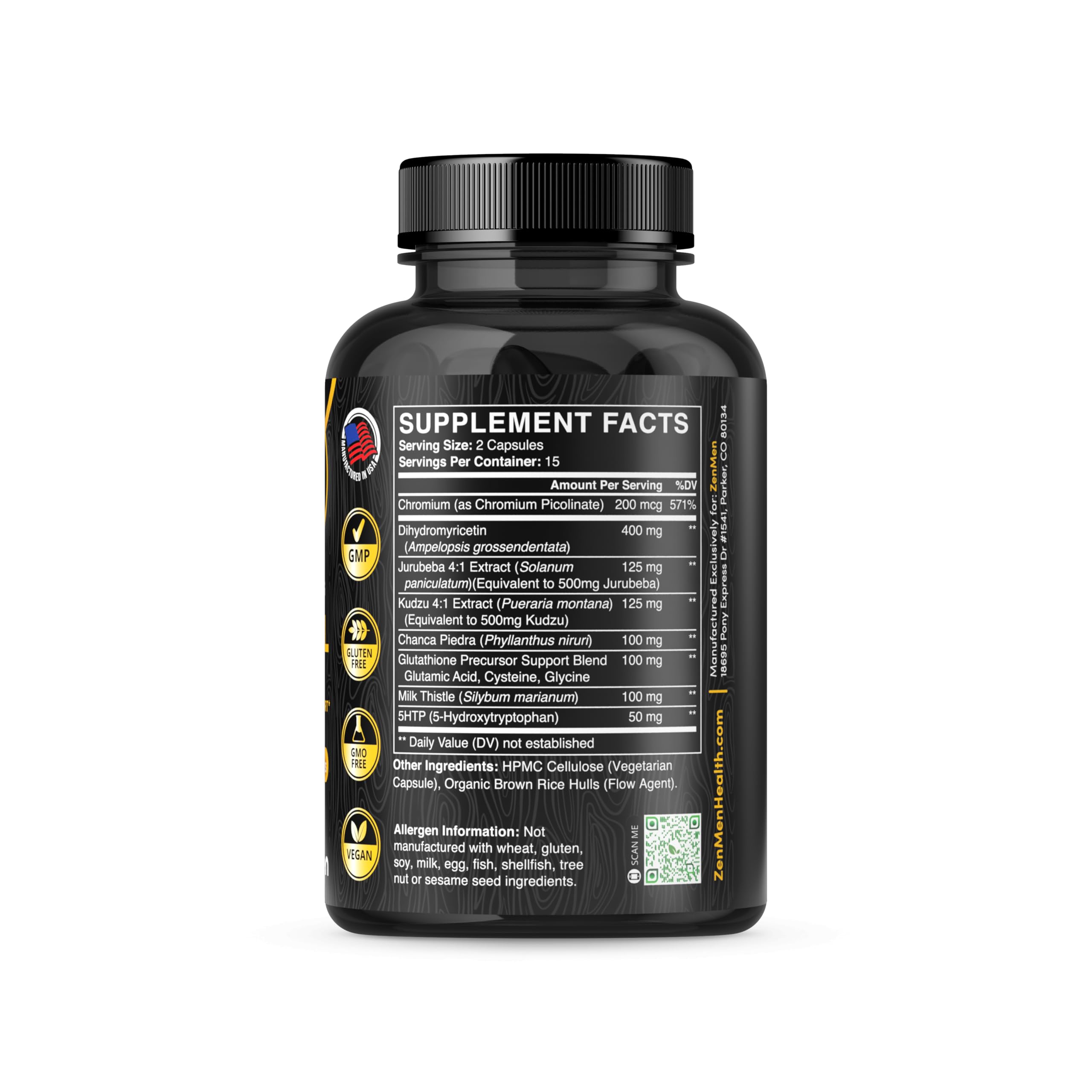 Close-up of Zenmen Cravings Management ingredients including DHM and kudzu