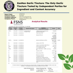 Ingredients and vegan certification on Zenmen garlic tincture label
