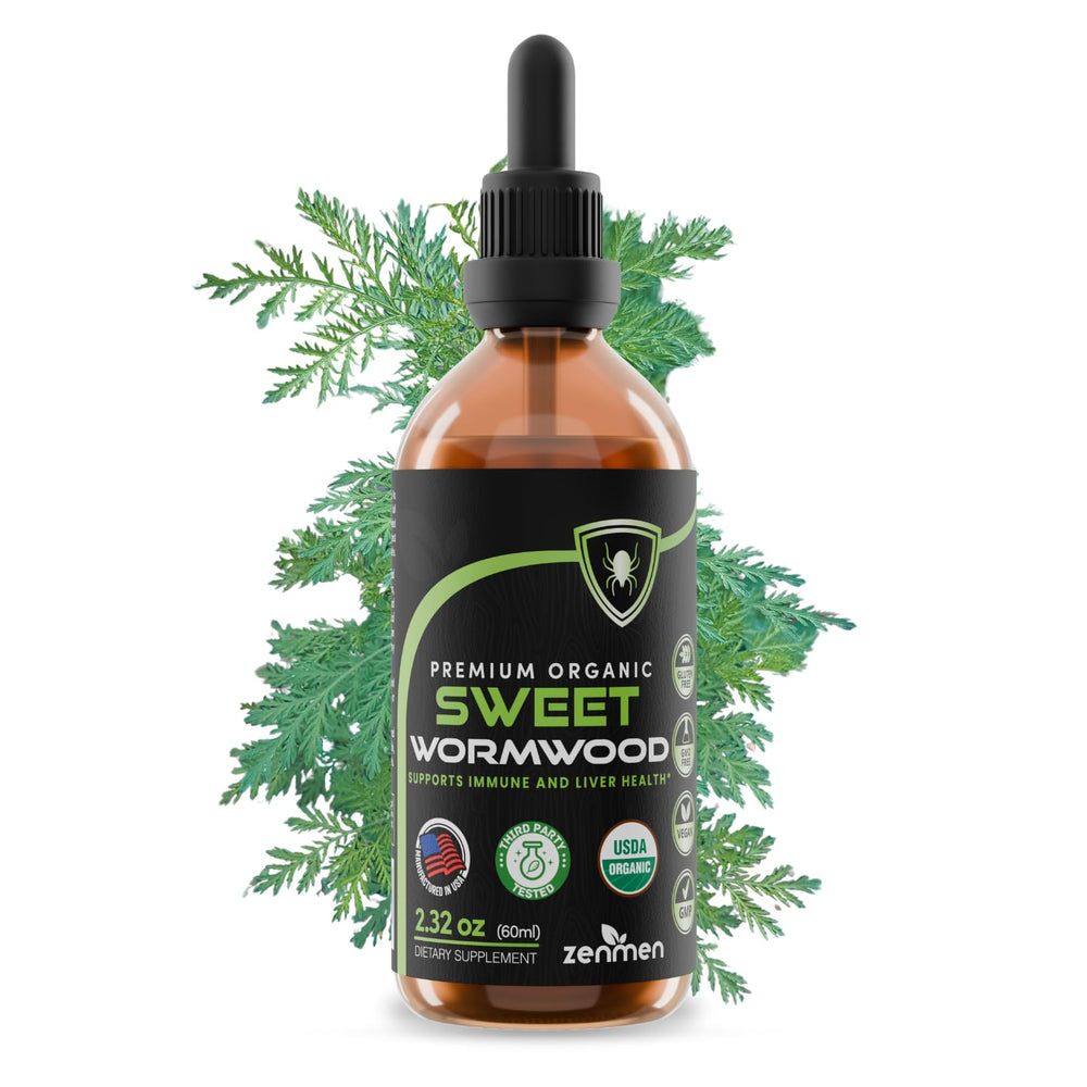Zenmen Organic Sweet Wormwood tincture bottle with amber glass and label