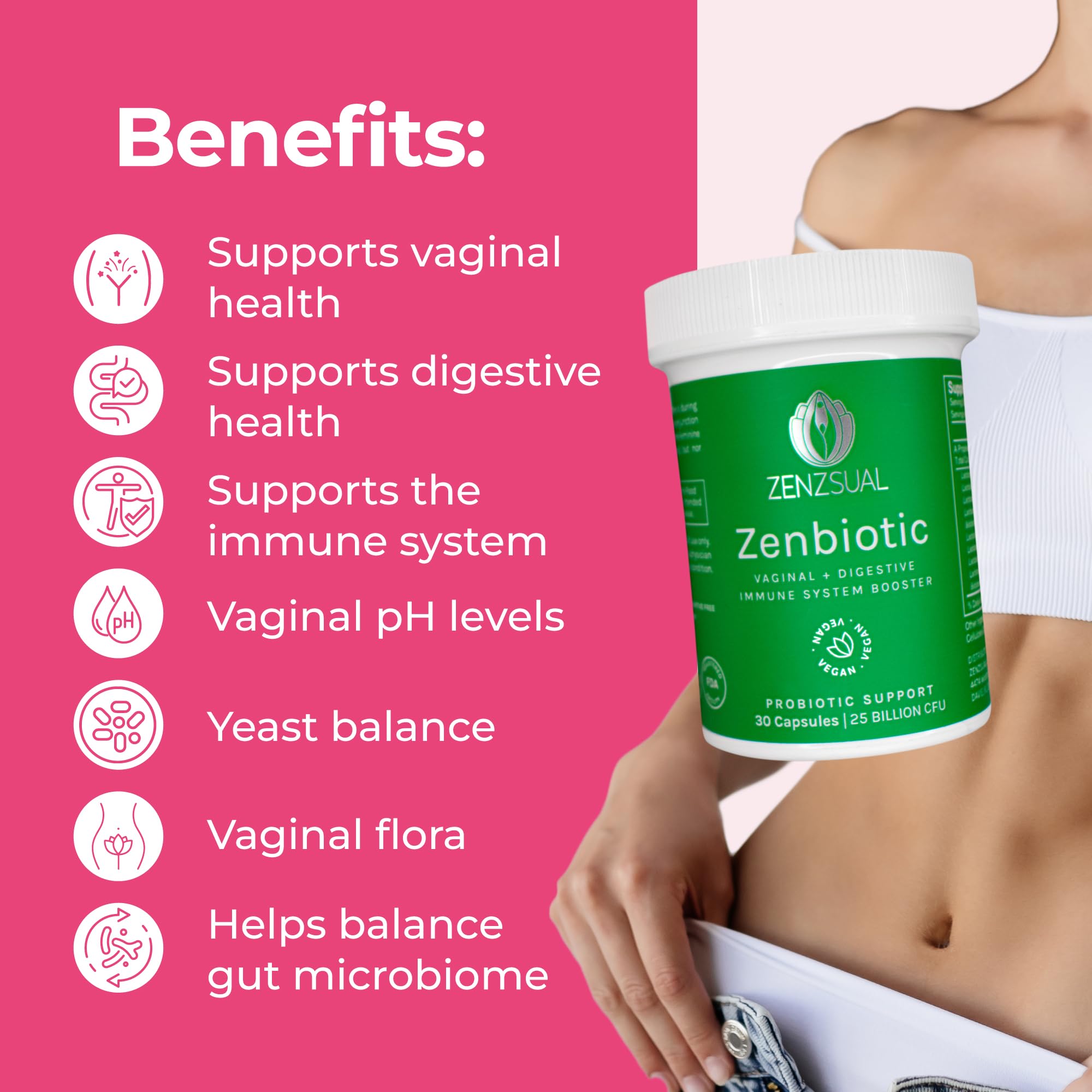 Vegan-friendly, non-GMO, dairy-free probiotic capsules packaging