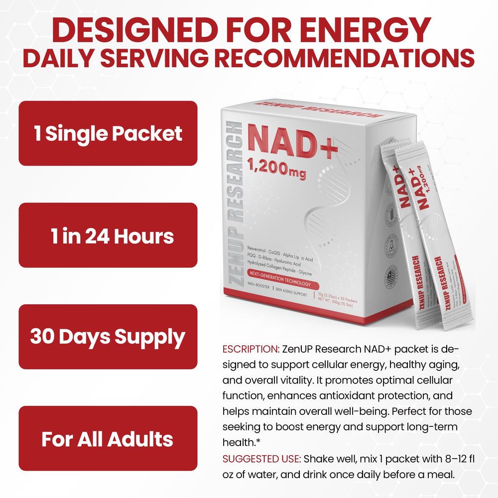 ZenUP NAD+ 1200mg sticks displayed with packaging
