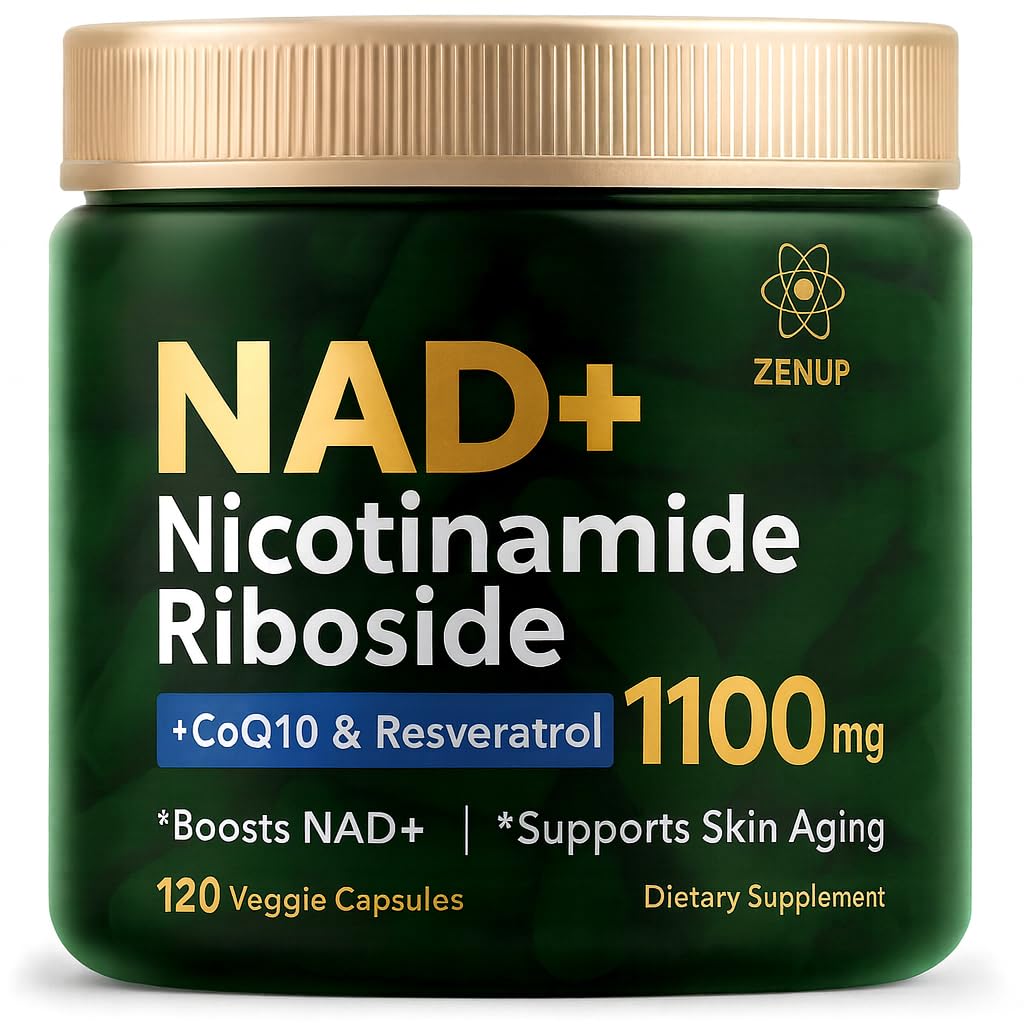 ZenUP NAD+ Supplement bottle showing liposomal NR technology for daily vitality