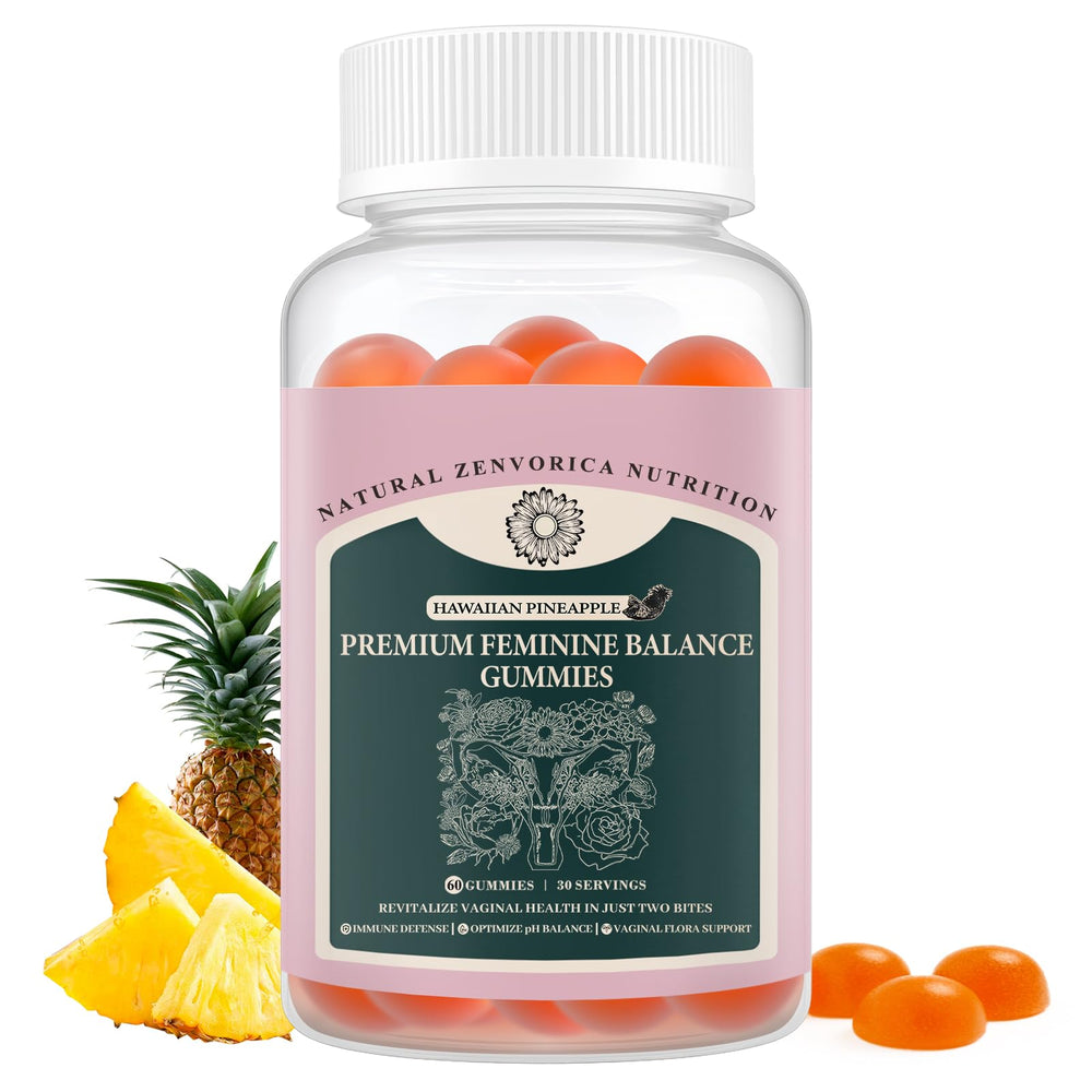 Zenvorica feminine balance gummies bottle with pineapple flavor