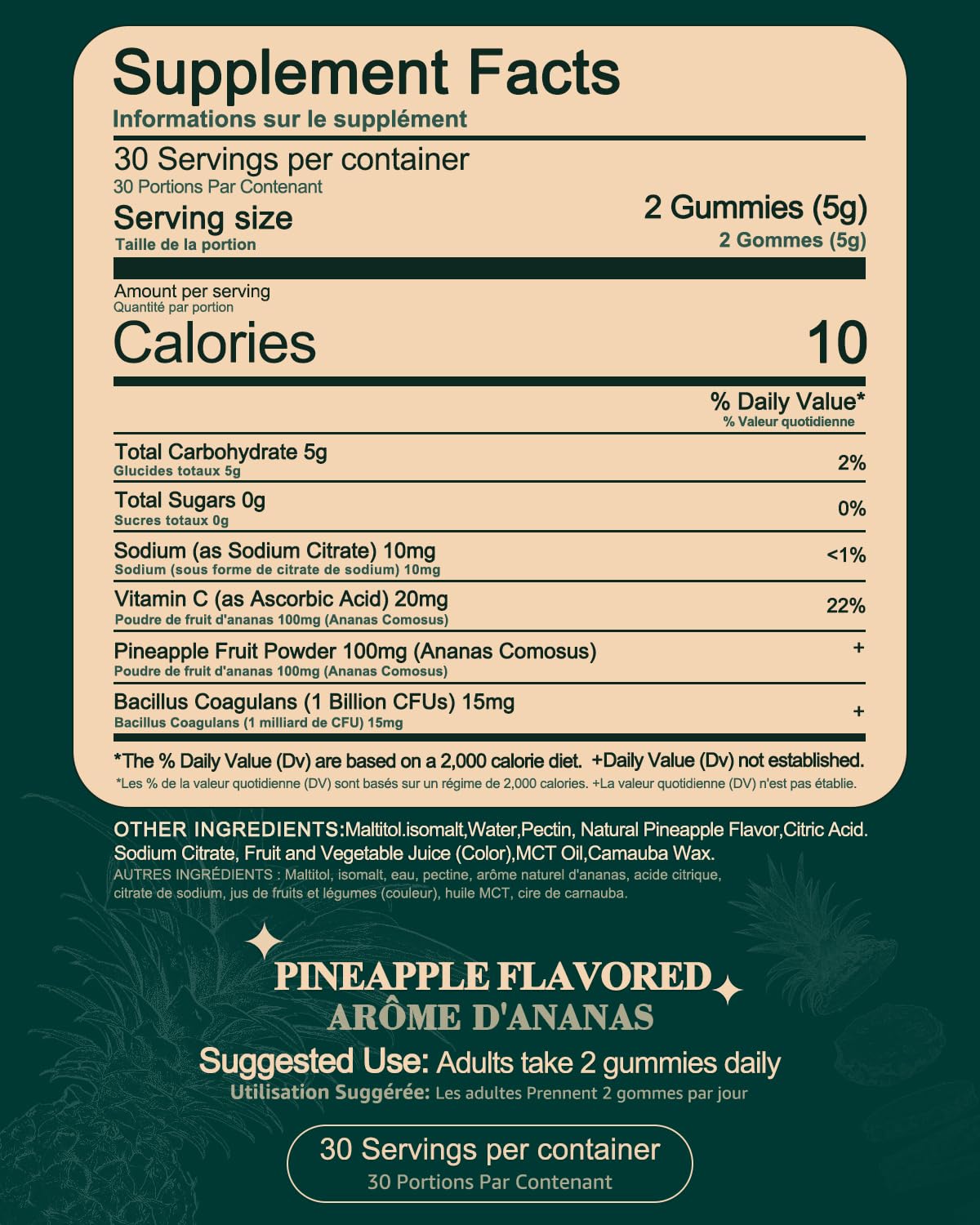 Close-up of pineapple-flavored feminine balance gummy for women