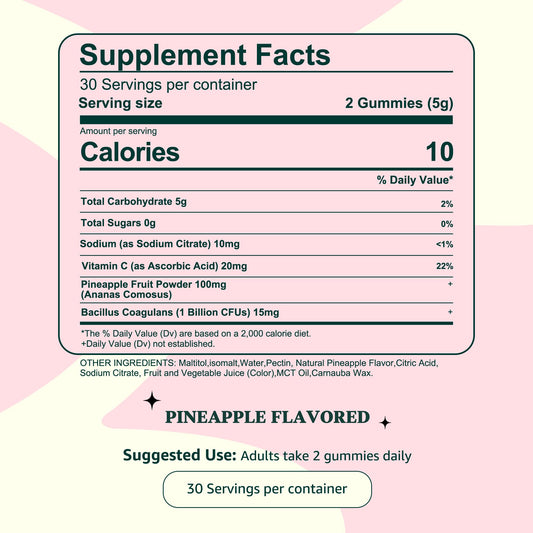 Two pineapple-flavored gummies on white background